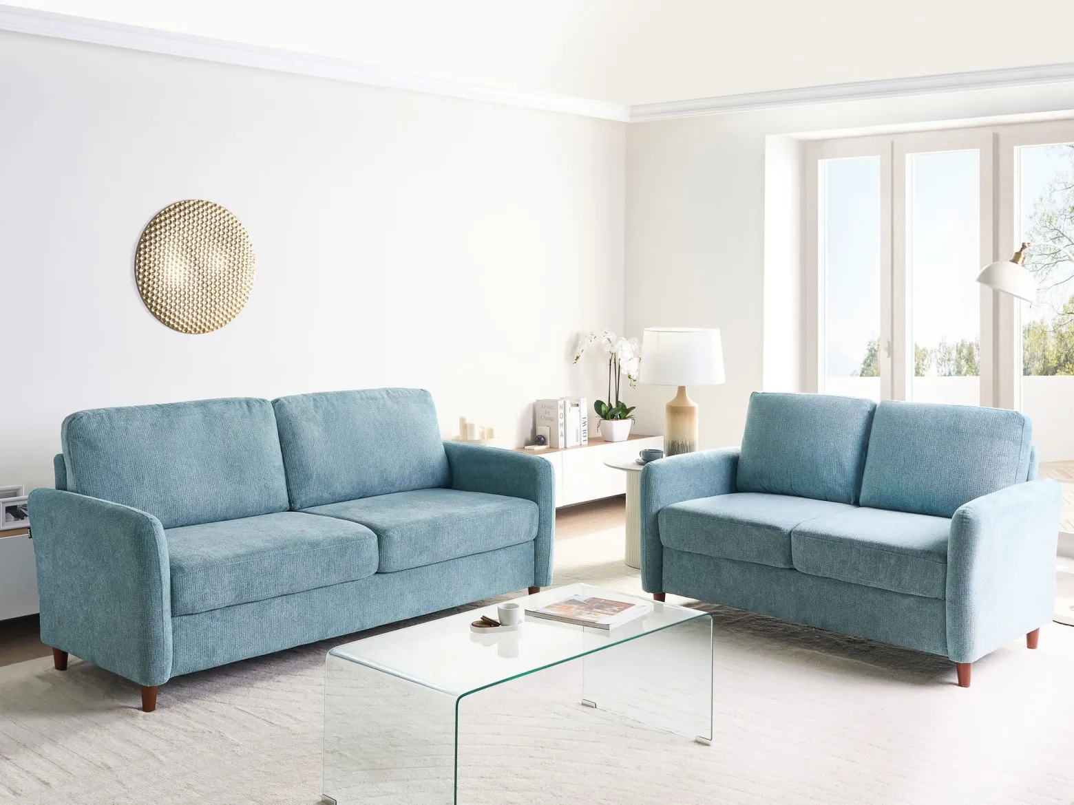 Sofa trzyosobowa tapicerowana niebieska