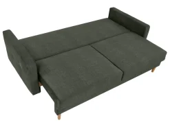 Sofa trzyosobowa Torent rozkładana z pojemnikiem welurowa zielona
