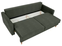Sofa trzyosobowa Torent rozkładana z pojemnikiem welurowa zielona
