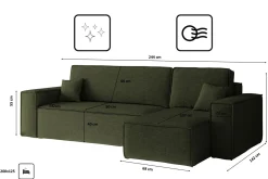 Sofa w kształcie L BEST narożnik tkanina Neve, Oliwkowy Prawostronny