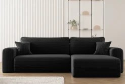 Sofa w kształcie L CAPRI narożnik, tkanina Poso, Czarny Prawostronny