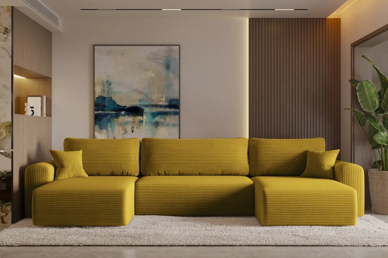 Sofa w kształcie U CAPRI narożnik, tkanina Poso, wiele kolorów Żółty