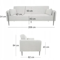 Sofa wypoczynkowa kanapa rozkładana do spania S104 Dalia szenil jasny szary
