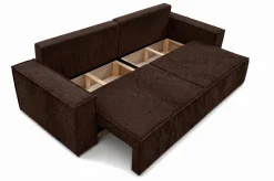 Sofa z funkcją spania, sztruks Poso, Brązowy, BEST SCORNER