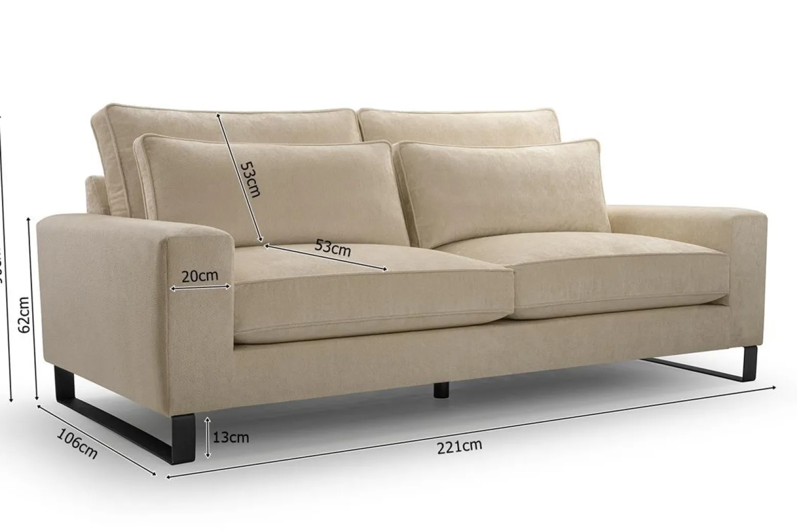 Sofa z loftowymi nogami LARA APHRODITE22 jasny szary