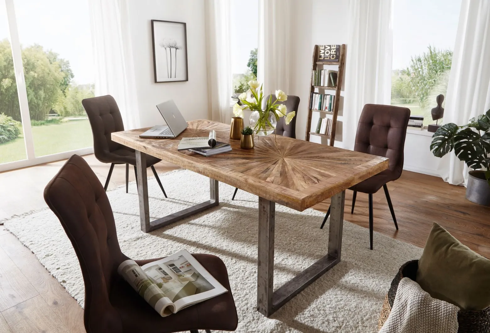 Stół do Jadalni Mango Drewno Lite Stół Kuchenny Loft Metalowa Rama 200 cm