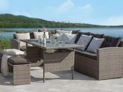 Stół ogrodowy rattan szkło 145x80 szary