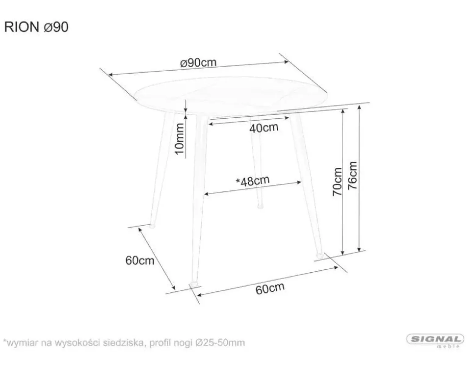 Stół okrągły RION 90 cm biały marmur/ czarny