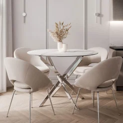 Stół BEIRA II 90 cm chrom/calacatta