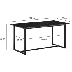 Stół do Jadalni Czarny w Wyglądzie Marmuru Nowoczesny Prostokątny 160 cm