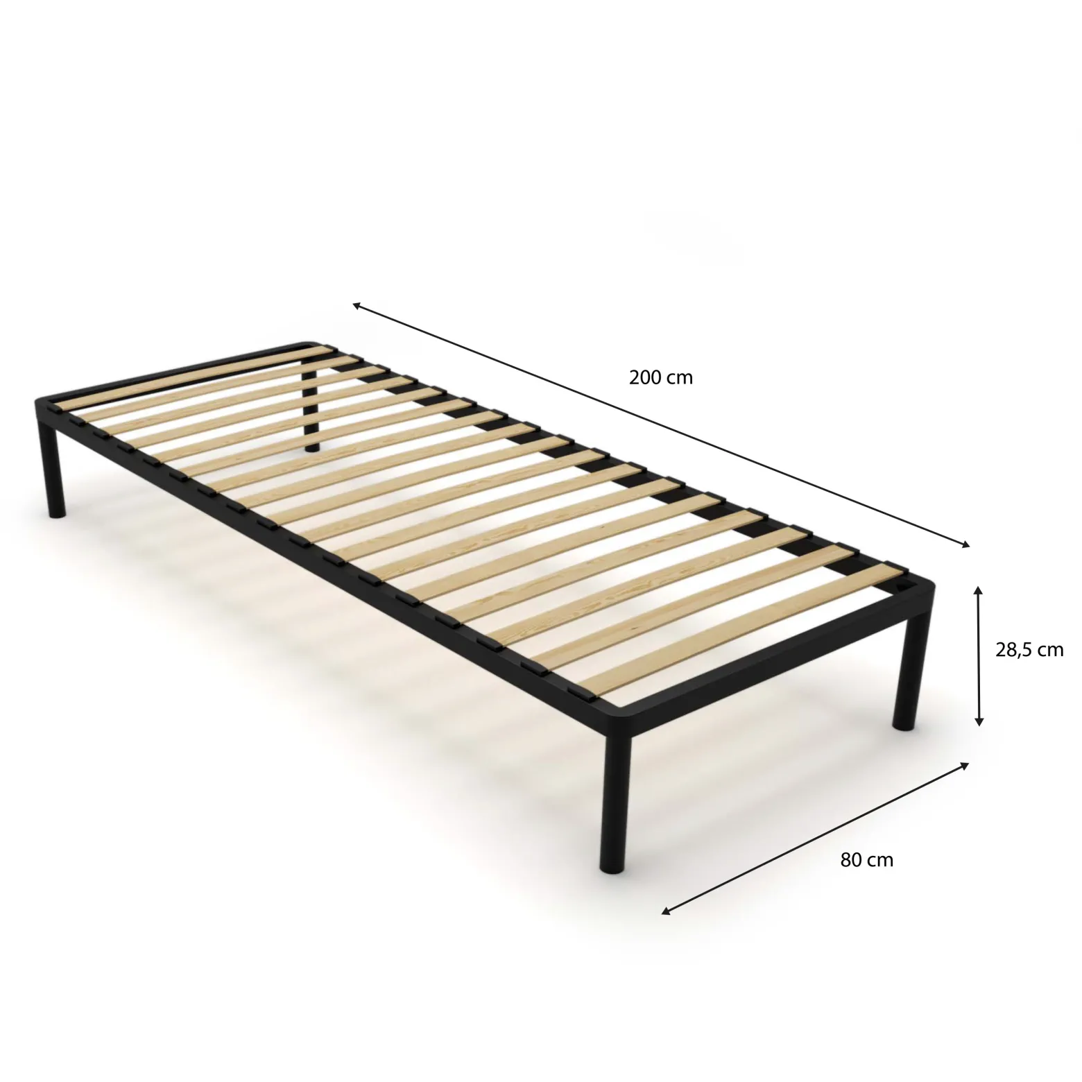 Stelaż Łóżka BED ALU 80x200 Metalowy Drewniane Listwy Nowoczesny czarny