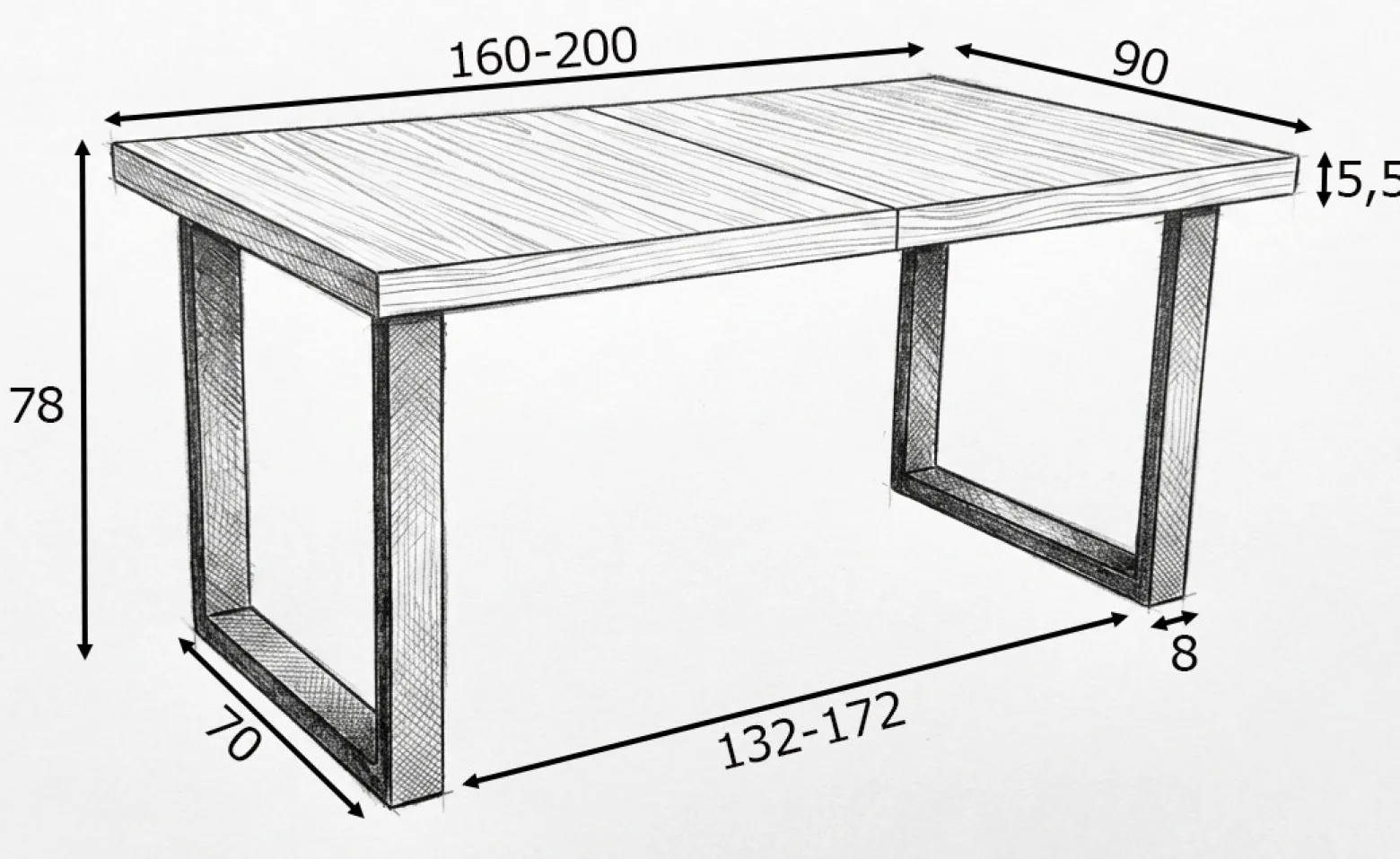Stół Fornirowany 90x160/200cm Nogi Metal U+4 Krzesła Dębowe Sztaplowane