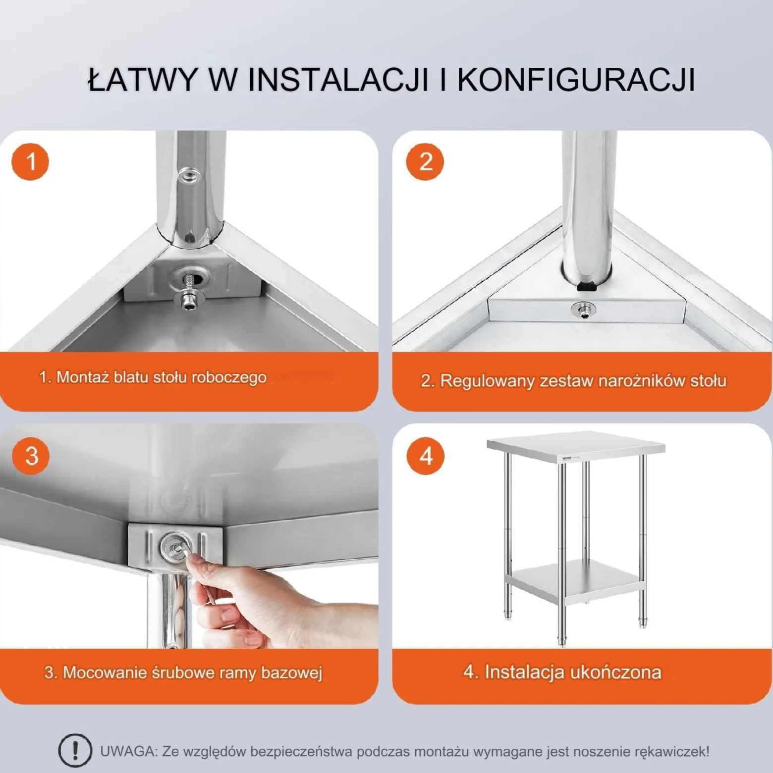 Stół gastronomiczny nierdzewny 60x60cm wolnostojący blat hartowany