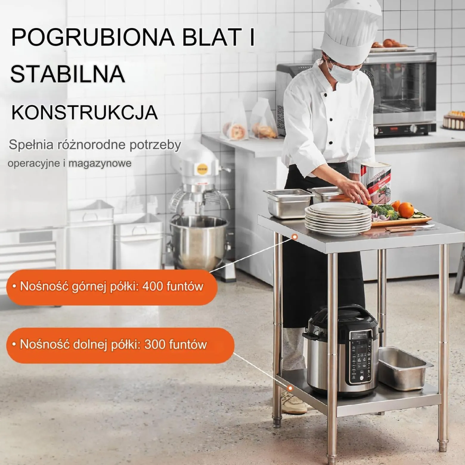 Stół gastronomiczny nierdzewny 60x60cm wolnostojący blat hartowany