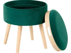 Stołek ze schowkiem welurowy szmaragdowy