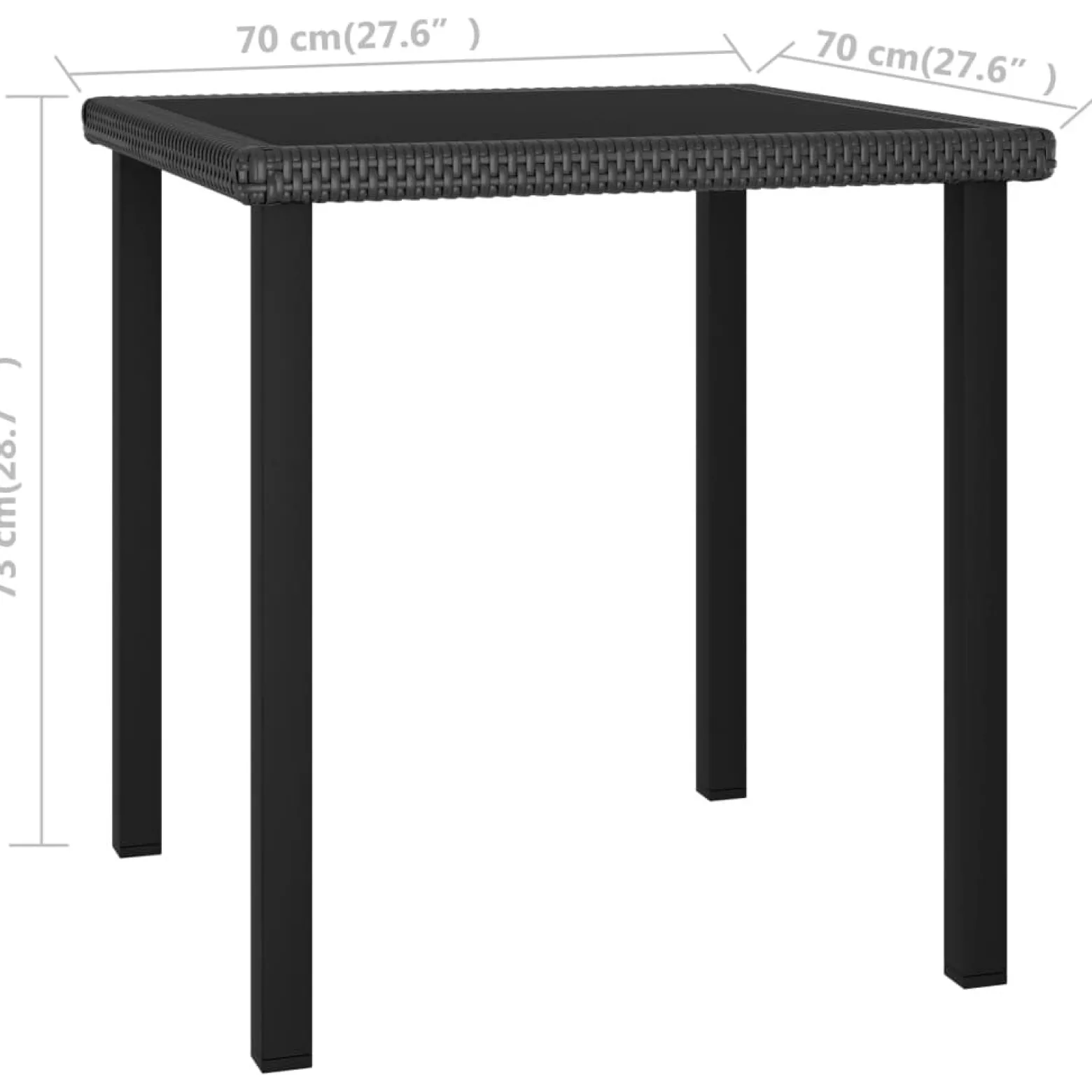 Stół ogrodowy Czarny 70 x 70 x 73 cm Technorattan vidaXL