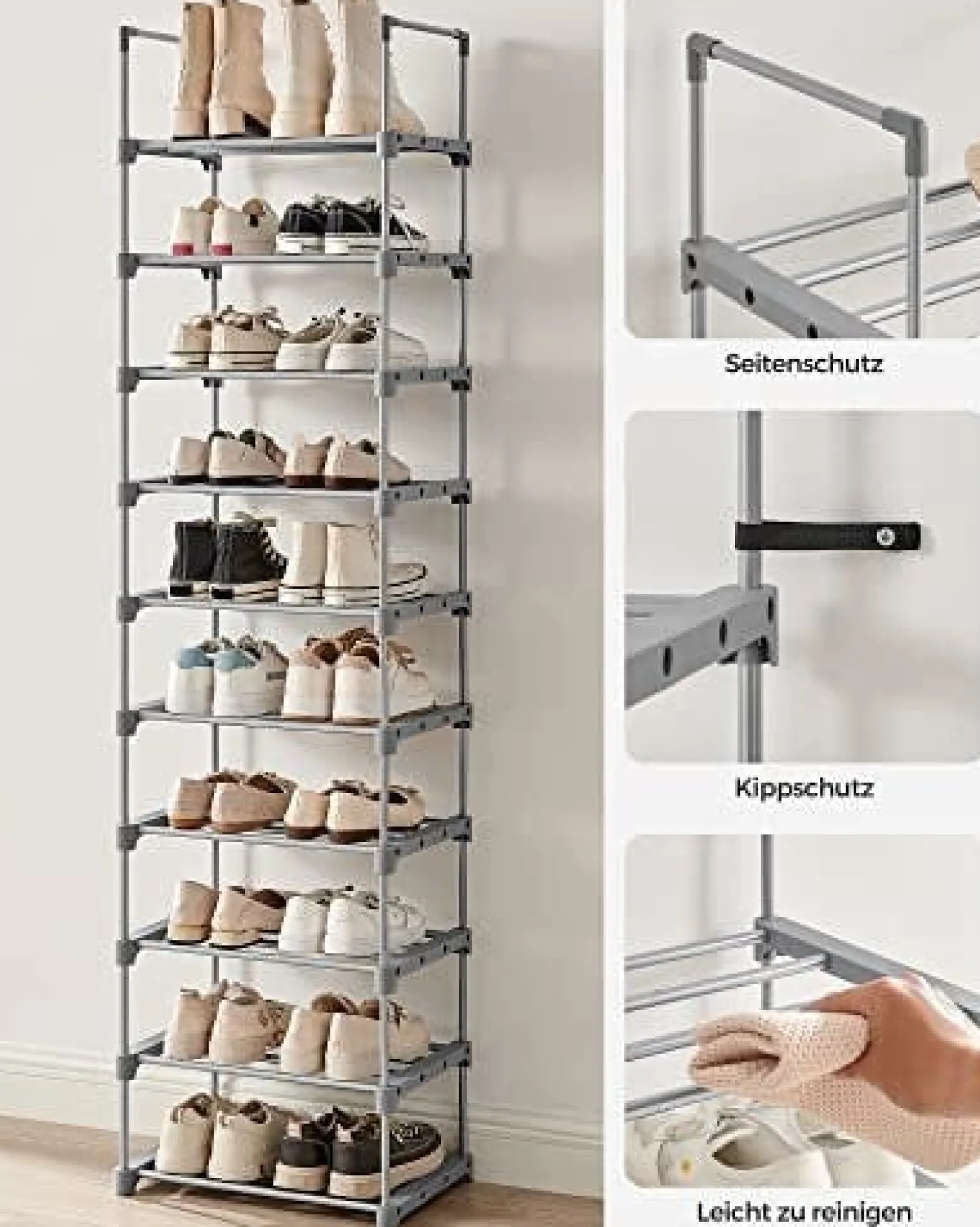 Stojak Na Buty, 10-Poziomowy Metalowy Organizator Buta