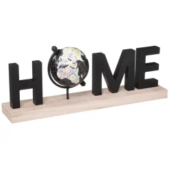 Stojąca dekoracja Home czarna 36x13 cm napis z globusem