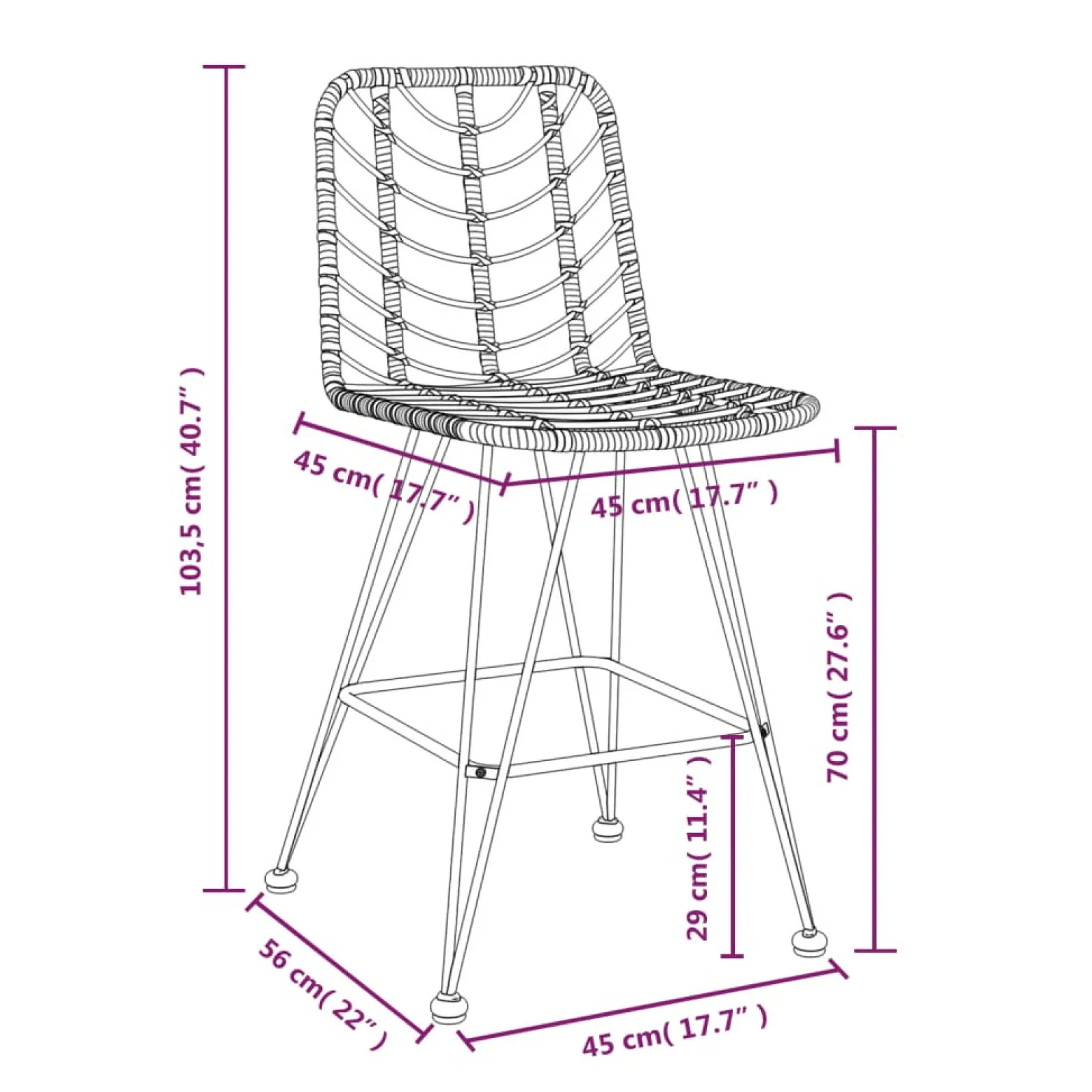 Stołki barowe, 2 szt., czarne 45x56x103,5 cm, PE, rattan i stal