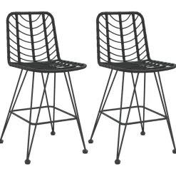 Stołki barowe, 2 szt., czarne 45x56x103,5 cm, PE, rattan i stal