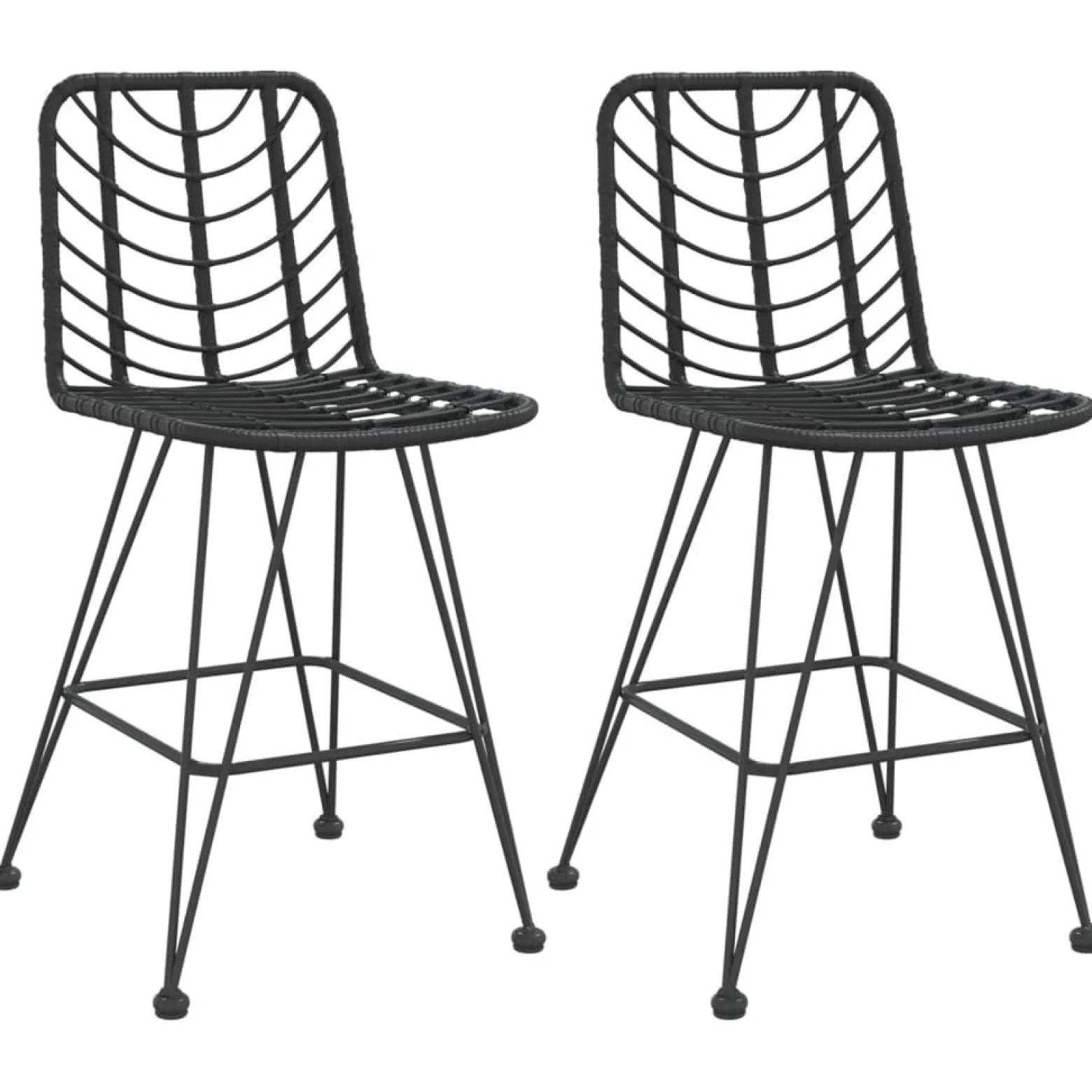 Stołki barowe, 2 szt., czarne 45x56x103,5 cm, PE, rattan i stal