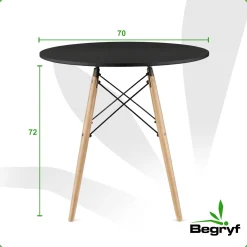 Stół okrągły czarny 70 cm skandynawski drewniane nogi do kuchni BEGRYF