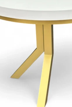 Stół okrągły rozkładany Ø110/210 BIAŁY + zlote nogi SLIM + maskownica