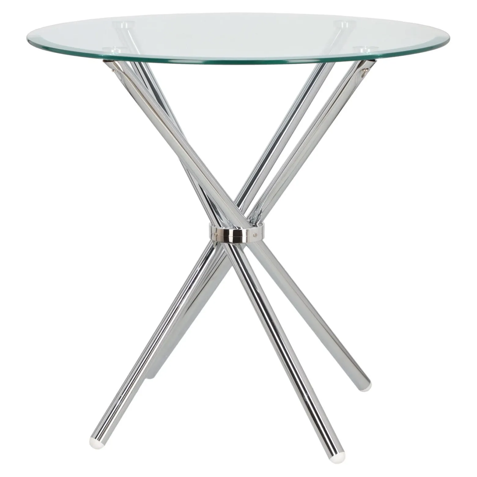 STÓŁ OKRĄGŁY Ufo 80 cm transparentny/chrom SZKLANY BLAT