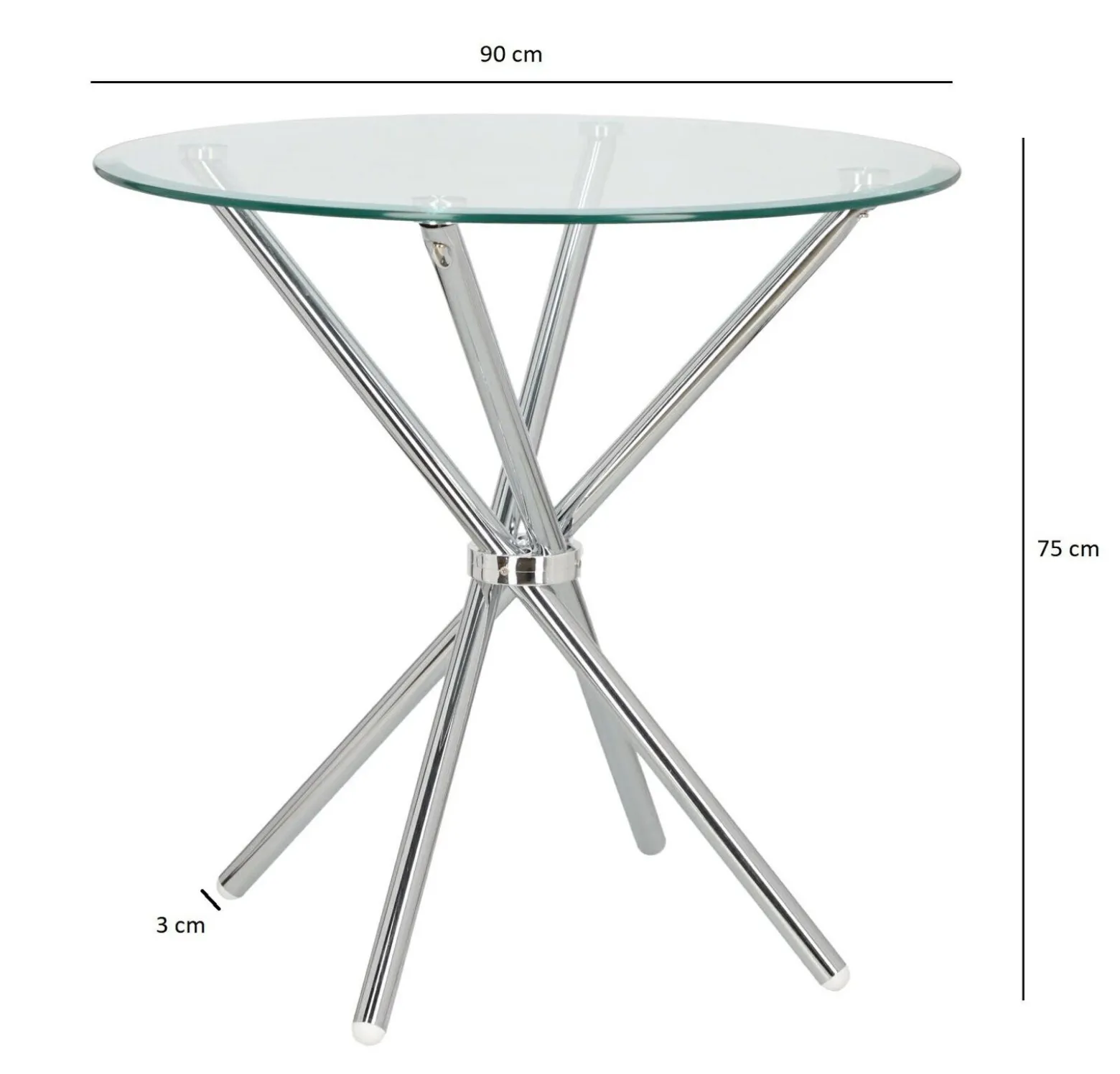 STÓŁ OKRĄGŁY Ufo 80 cm transparentny/chrom SZKLANY BLAT