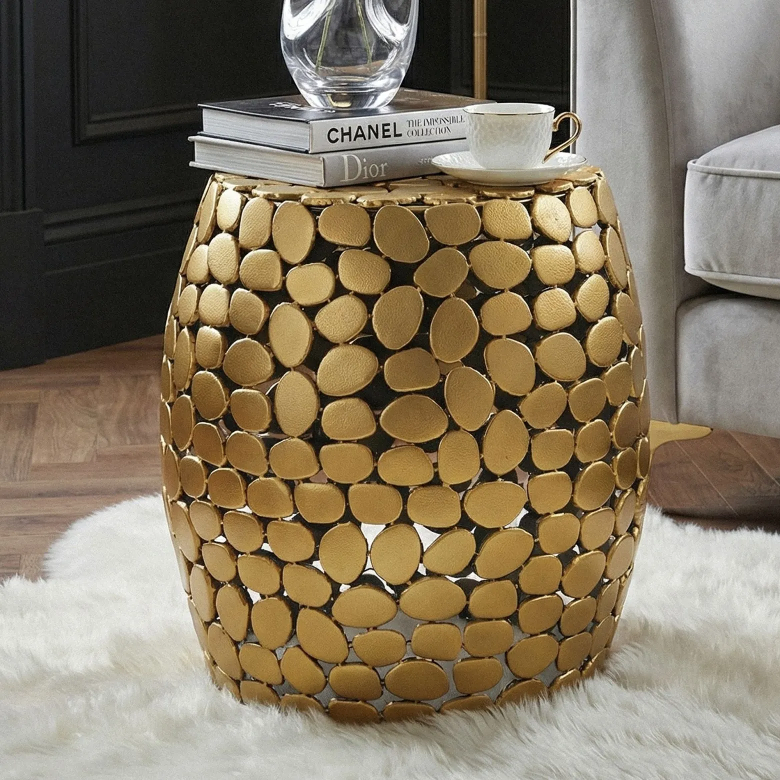 Stolik boczny okrągły 40cm Stolik kawowy Metal Alu Stolik do salonu mały