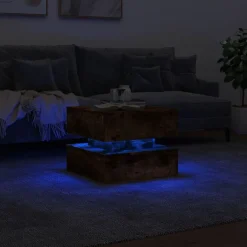 Stolik Kawowy Ława Stół Brązowy 50x50x40 Oświetlenie Led Do Salonu