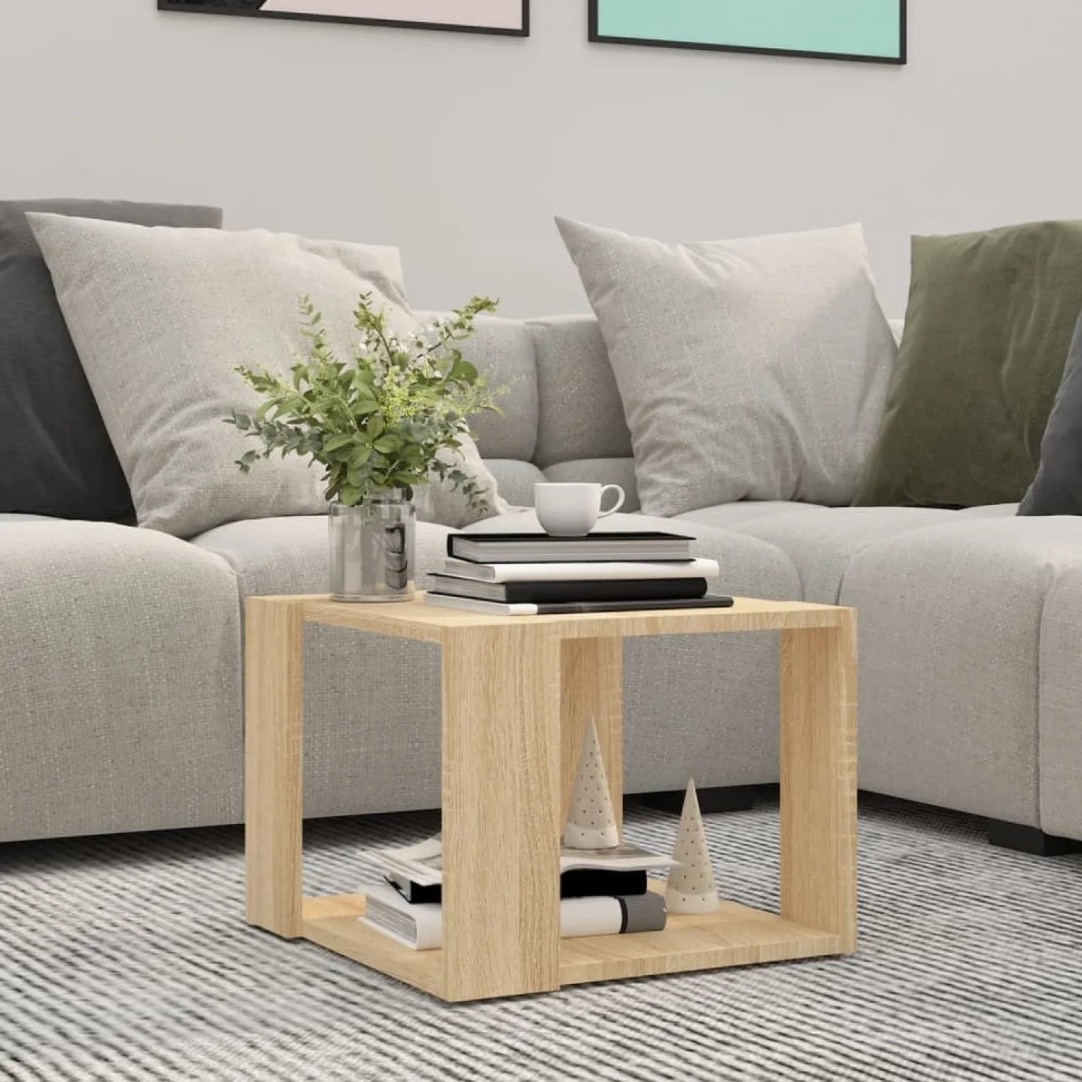 Stolik Kawowy Ława Stół Dąb Sonoma 40x40x30 Półka Do Salonu Do Pokoju