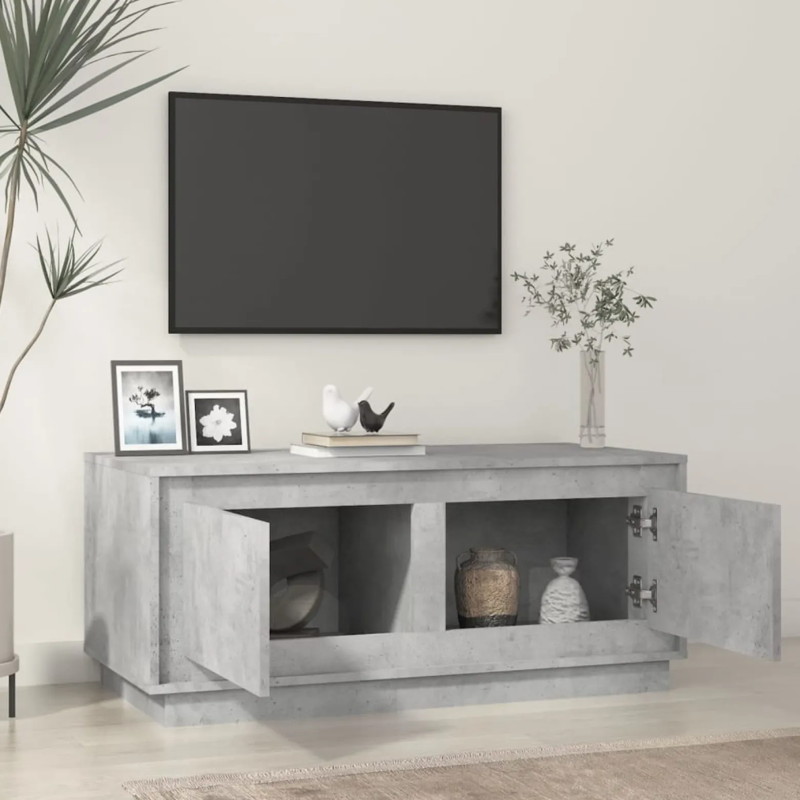 Stolik Kawowy Ława Stół Szary 102x50x44 Drzwiczki Do Salonu Do Pokoju