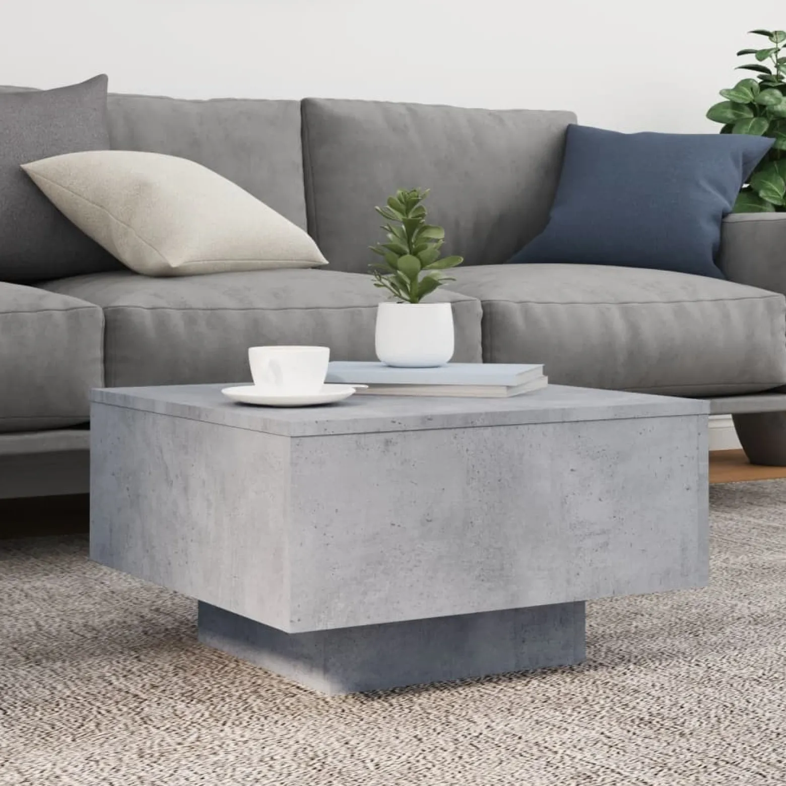 Stolik Kawowy Ława Stół Szary 55x55x31 Podświetlenie Led Do Salonu