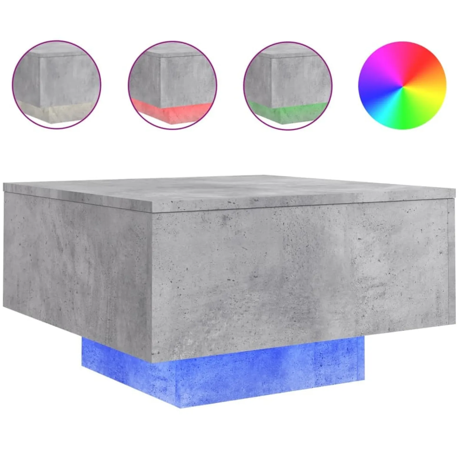 Stolik Kawowy Ława Stół Szary 55x55x31 Podświetlenie Led Do Salonu