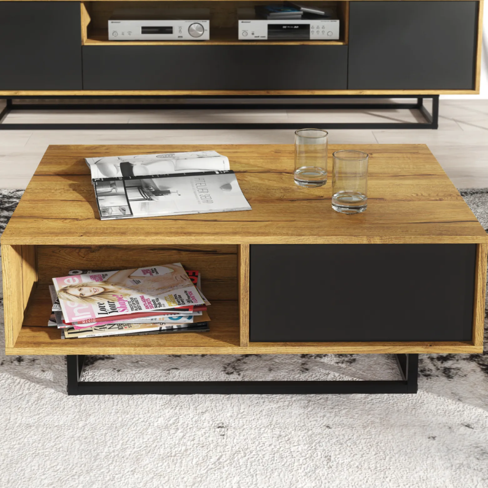 Stolik Kawowy 90cm Loft ONE FURNITURE - Laminat Dębowy