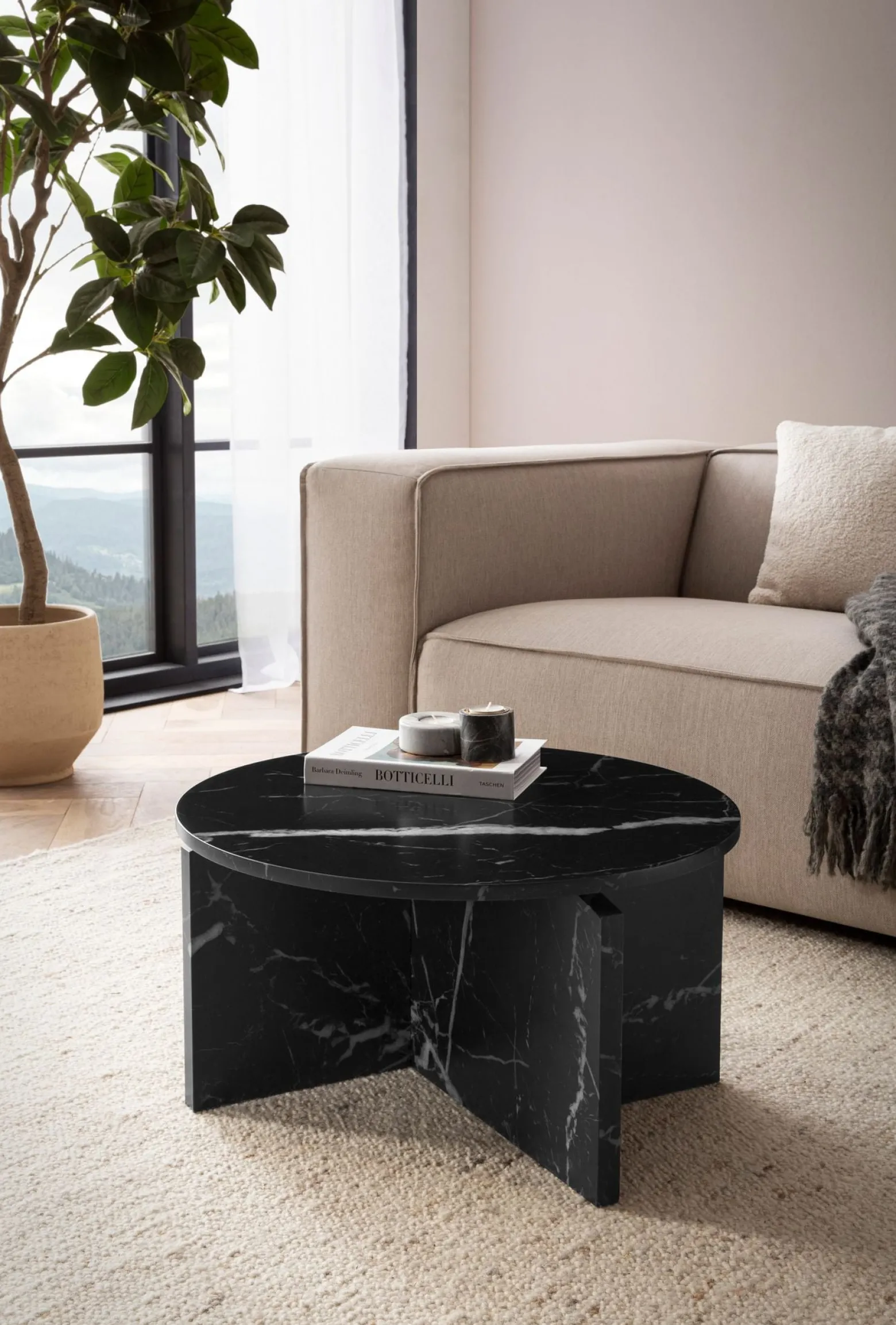 Stolik Kawowy Okrągły 60x60x33 cm Nowoczesny Niski MDF do Salonu