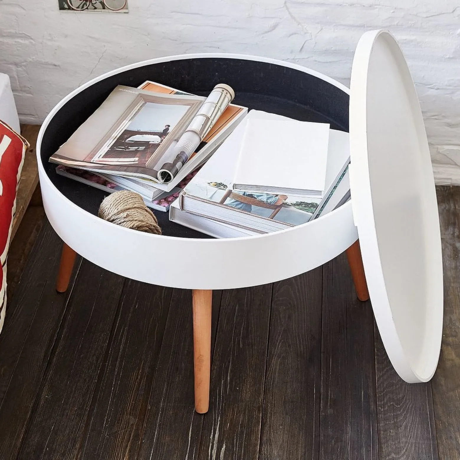 Stolik kawowy okrągły ze schowkiem 60cm ModernHome