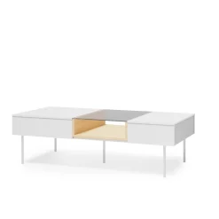 Stolik kawowy przeszklony 2 szuflady LIBA 132x39 cm Biały