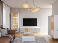 Stolik kawowy przeszklony 2 szuflady LIBA 132x39 cm Biały