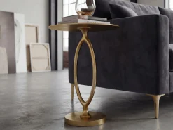 Stolik boczny Alu Złoty 44cm Okrągły Stolik salonu kawowy Stolik metalowy