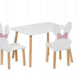 Stolik 50/60 cm i dwa krzesełka królik kokarda
