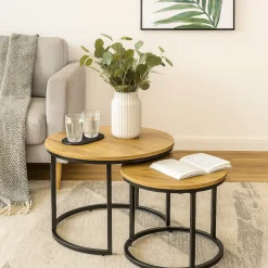 Stoliki kawowe zestaw dwie sztuki dąb sękowany okrągły do salonu Loft