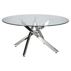STOLIK KAWOWY Amber okrągły 90cm SZKŁO HARTOWANE nogi chrom