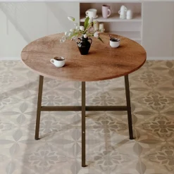Stolik kawowy ława industrialny okrągły do salonu retro brąz loft vintage