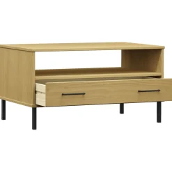 Stolik Kawowy Ława Stół Brązowy Drewniany 85x50x45 Szuflady Do Salonu