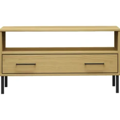 Stolik Kawowy Ława Stół Brązowy Drewniany 85x50x45 Szuflady Do Salonu