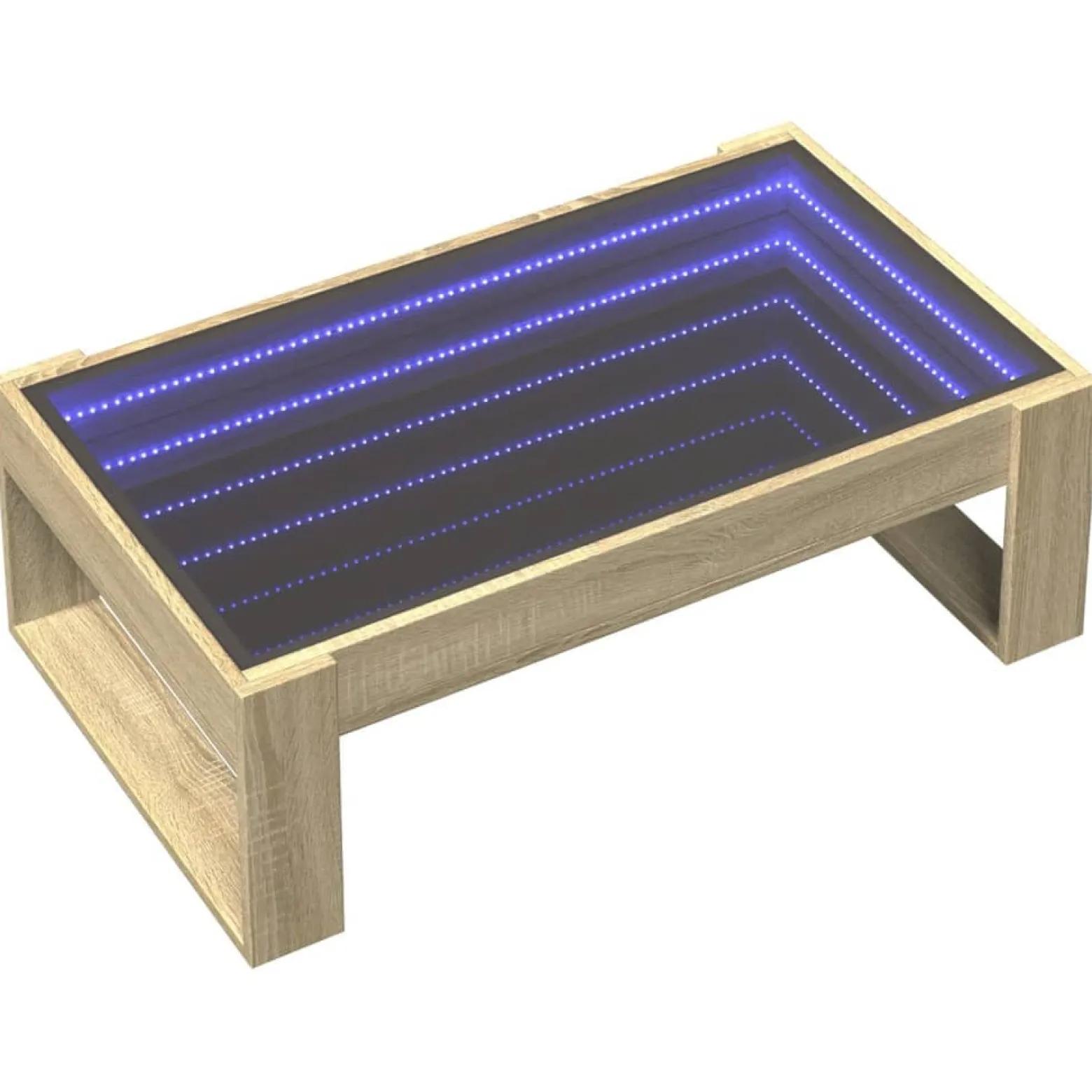 Stolik Kawowy Ława Stół Brązowy 90x53x30 Oświetlenie Led Do Salonu