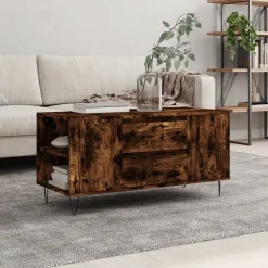 Stolik Kawowy Ława Stół Brązowy 102x44.5x50 Szuflady Przegrody Do Salonu