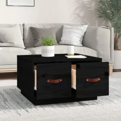 Stolik Kawowy Ława Stół Czarny Drewniany 60x53x35 Szuflady Do Salonu